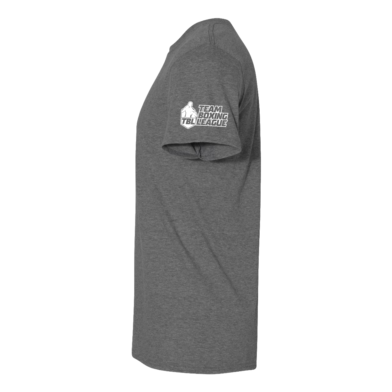 Gray t-shirt with a logo on the chest against a white background