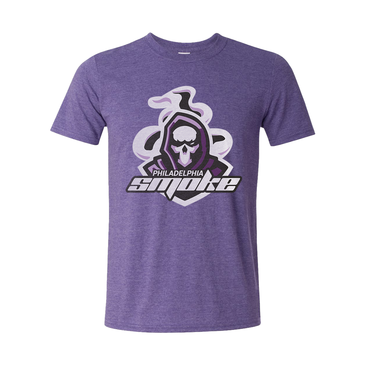 Purple t-shirt with Philadelphia Smoke logo on a white background
