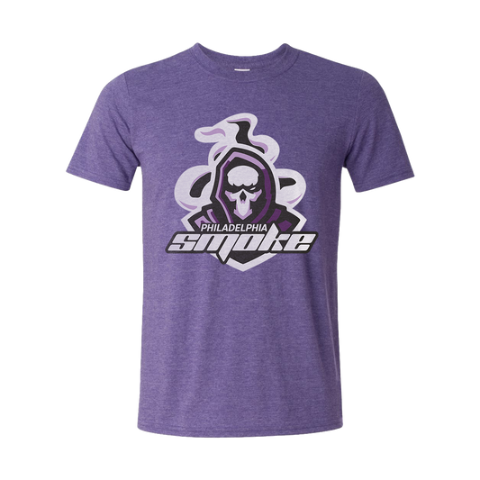 Purple t-shirt with Philadelphia Smoke logo on a white background