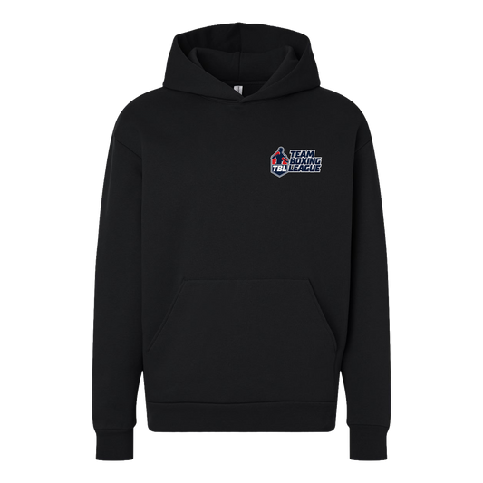Black hoodie with text on a white background
